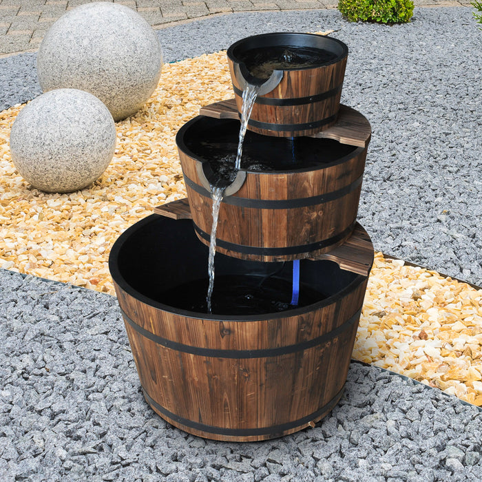 Wooden Water Pump Fountain Cascading Feature Barrel Garden Deck (3 Tier)