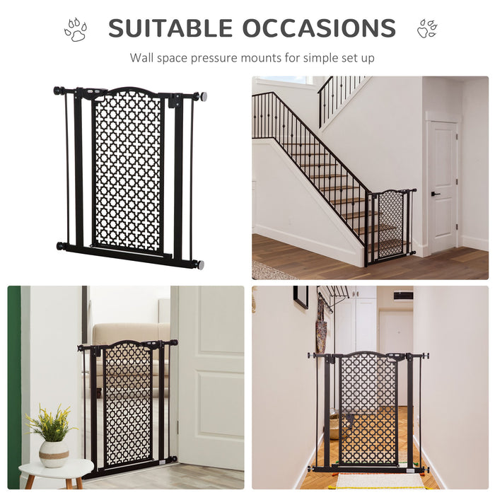 PawHut 74-80 cm Pet Safety Gate Barrier Stair Pressure Fit with Auto Close and Double Locking for Doorways, Hallways, Black