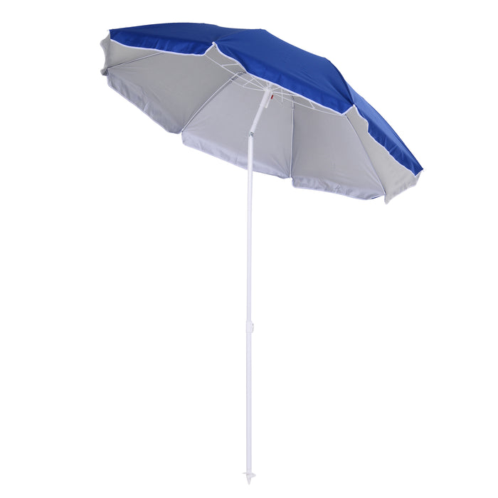 1.7m x 2m Tilted Steel Frame Beach Parasol Blue