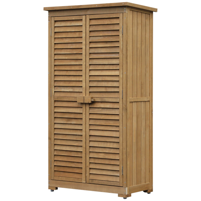 Wooden Garden Storage Shed, Compact Utility Sentry Unit, 3-Tier Shelves Tool Cabinet Organizer with Asphalt Roof and Shutter Design