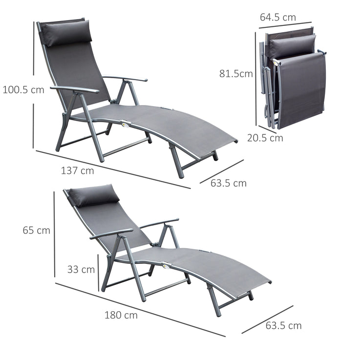 Texteline Sun Lounger Recliner Chair Patio Foldable Garden 5 Levels Grey