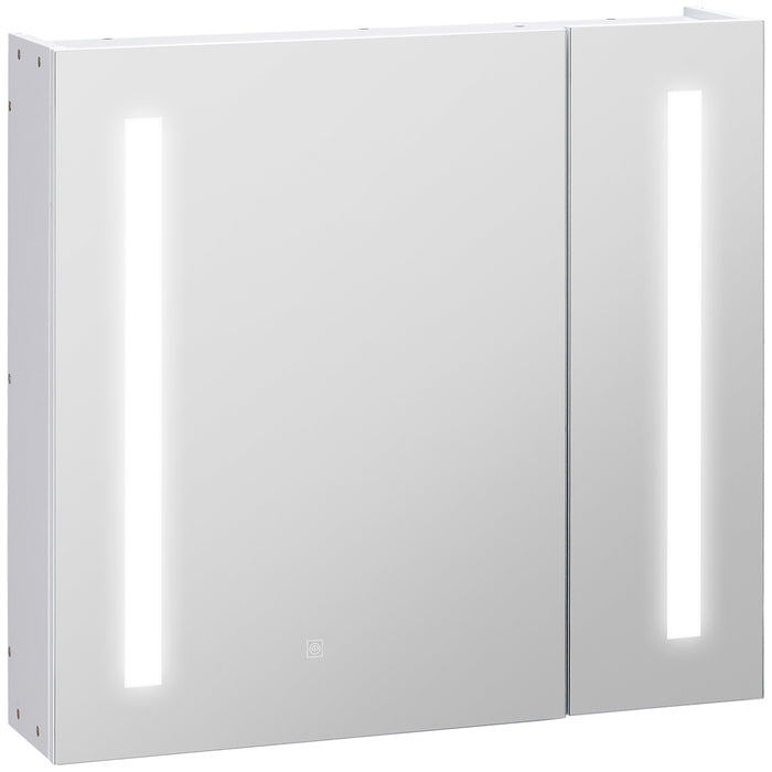 kleankin LED Illuminated Bathroom Mirror Cabinet with Lights, Wall Mounted Storage Organizer with Adjustable Shelf, Touch Switch, USB Charge, White