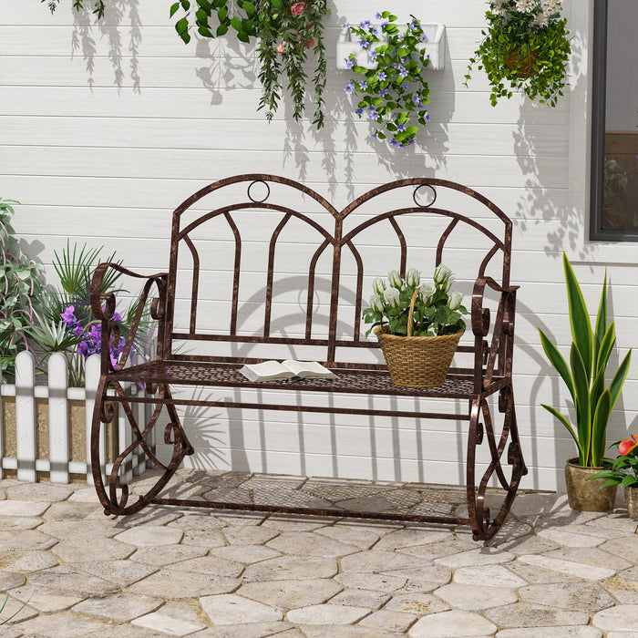 2 Seater Metal Garden Park Bench Outdoor Rocking Chair Swing Bench Loving Seat Bronze