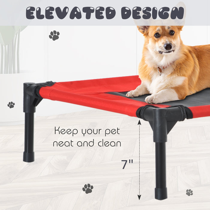 PawHut Elevated Pet Bed Portable Camping Raised Dog Bed w/ Metal Frame Black and Red (Medium)