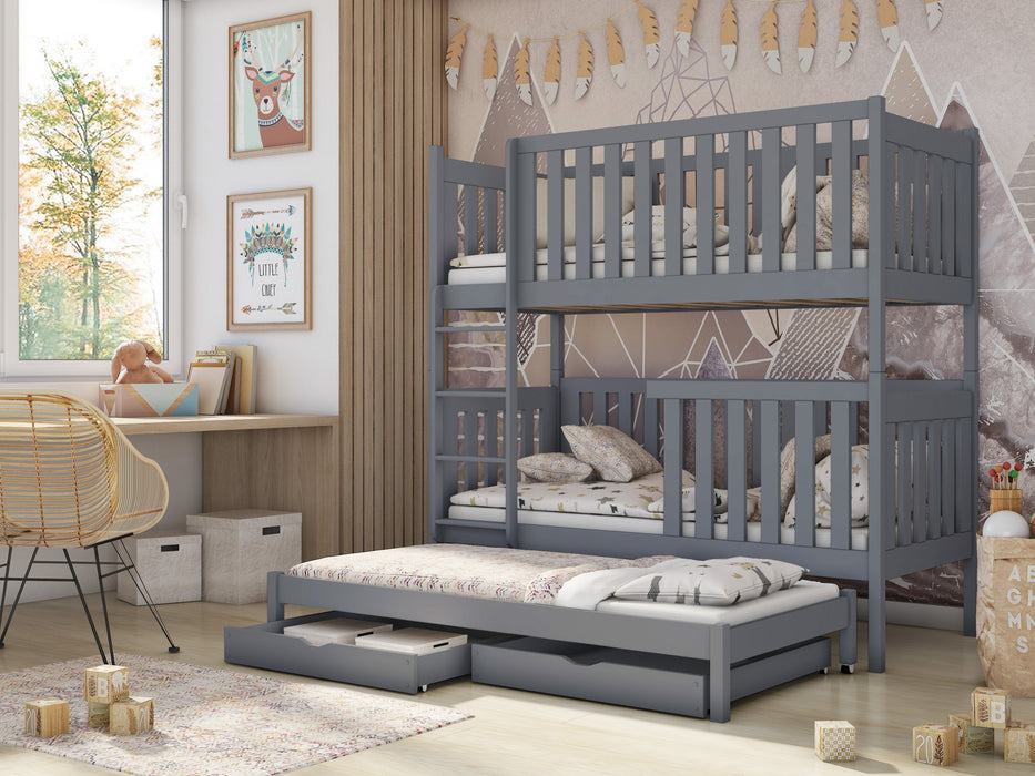 Wooden Bunk Bed Emily with Trundle and Storage