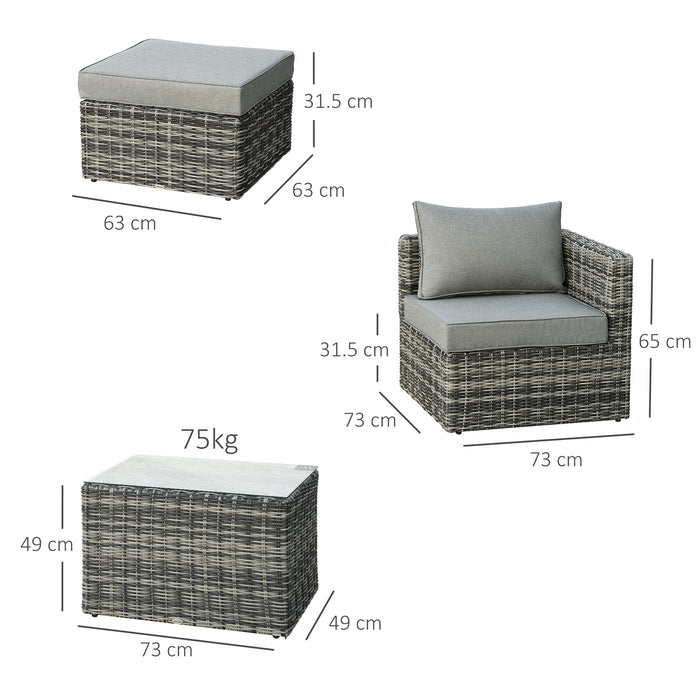 2 Seater Rattan Garden Furniture Set w/ Tall Glass-Top Table Aluminium Frame Balcony Sofa, Mixed Grey