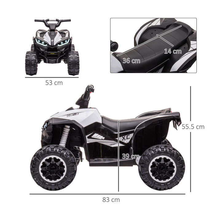 12V Quad Bike with Forward Reverse Functions, Ride on Car ATV Toy with High/Low Speed, Slow Start, Suspension System, Horn, Music, White