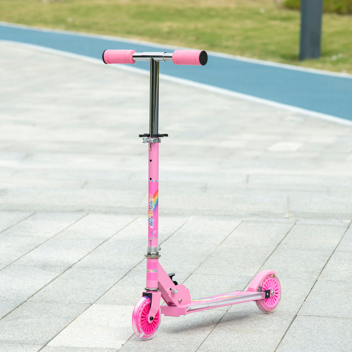 Kids Scooter with Lights, Music, Adjustable Height, Folding Frame, LED Wheels, for 3-7 Years Old, Pink