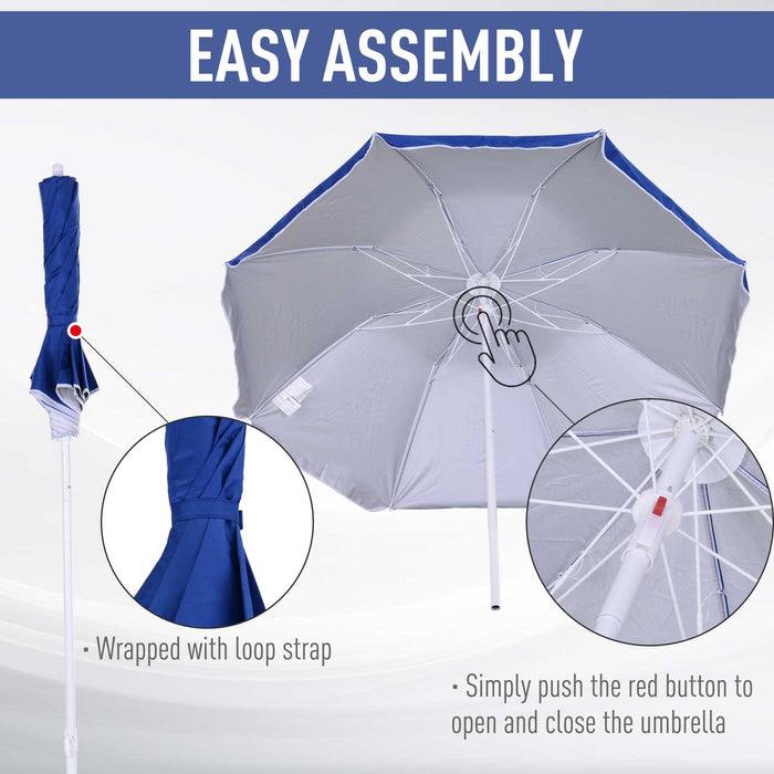 1.7m x 2m Tilted Steel Frame Beach Parasol Blue