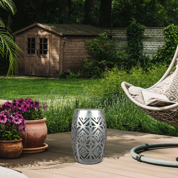 Decorative Cut-out Patio Side Table with Solar Powered LED Light