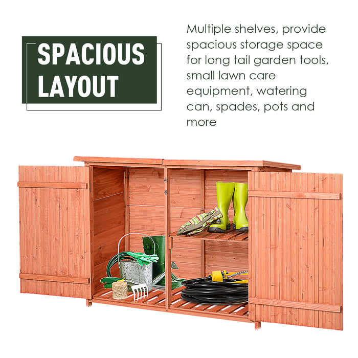 Wooden Garden Storage Shed Tool Cabinet Organiser with Shelves Double Door 128L x 50W x 90Hcm