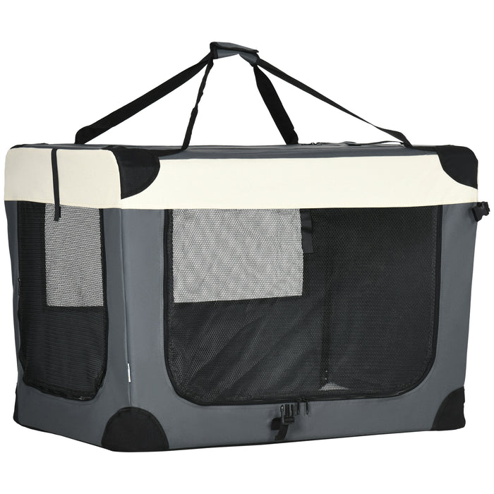 PawHut 91cm Foldable Pet Carrier, with Cushion, for Large Dogs and Cats - Grey