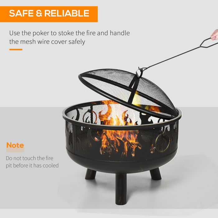 2-in-1 Outdoor Fire Pit with Cooking Grate Steel BBQ Grill Bowl Heater with Spark Screen Cover, Fire Poker for Backyard Bonfire Patio