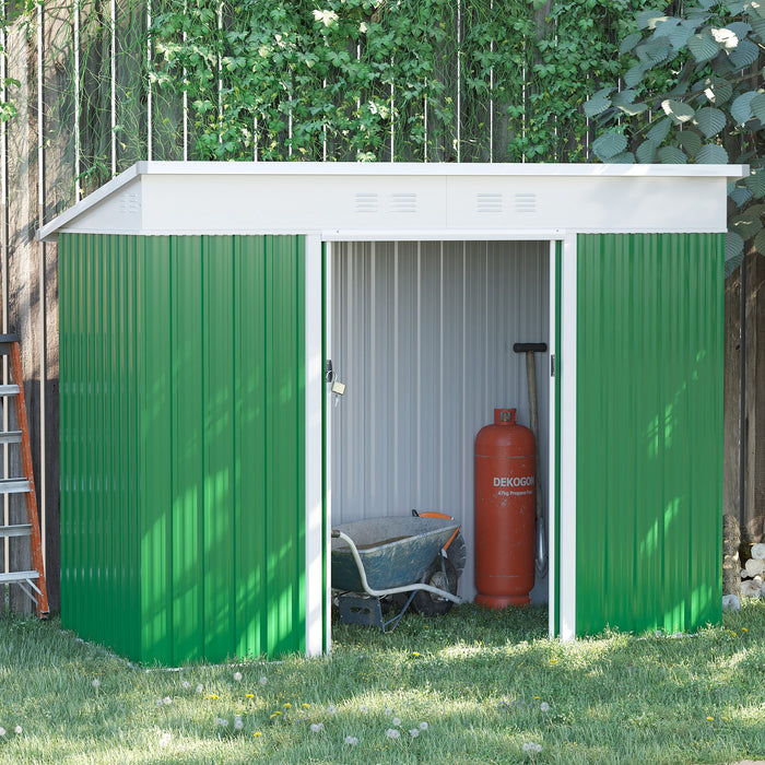 7.6 x 4.3ft Garden Storage Shed w/ Sliding Door Ventilation Window Sloped Roof Gardening Tool Storage Green