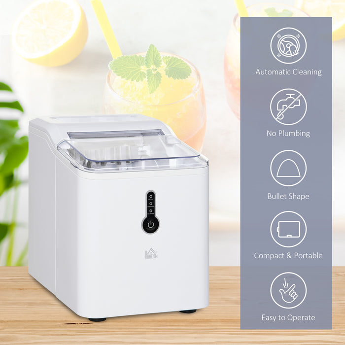 12kg Ice Maker Machine | Counter Top Cube | Home Drink Equipment | 1.5L Self Clean Function w/ Basket Freestanding Kitchen Office Dining-White