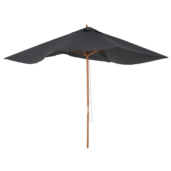 2 x 3m Wood Wooden Garden Parasol Sun Shade Patio Outdoor Umbrella Canopy New (Dark Grey)