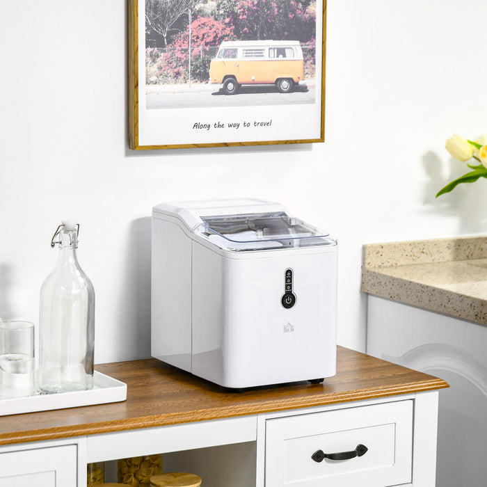 12kg Ice Maker Machine | Counter Top Cube | Home Drink Equipment | 1.5L Self Clean Function w/ Basket Freestanding Kitchen Office Dining-White