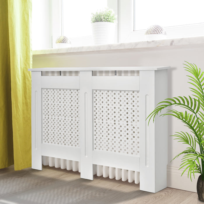 Wooden Radiator Cover Heating Cabinet Modern Home Furniture Grill Style White Painted (Medium)