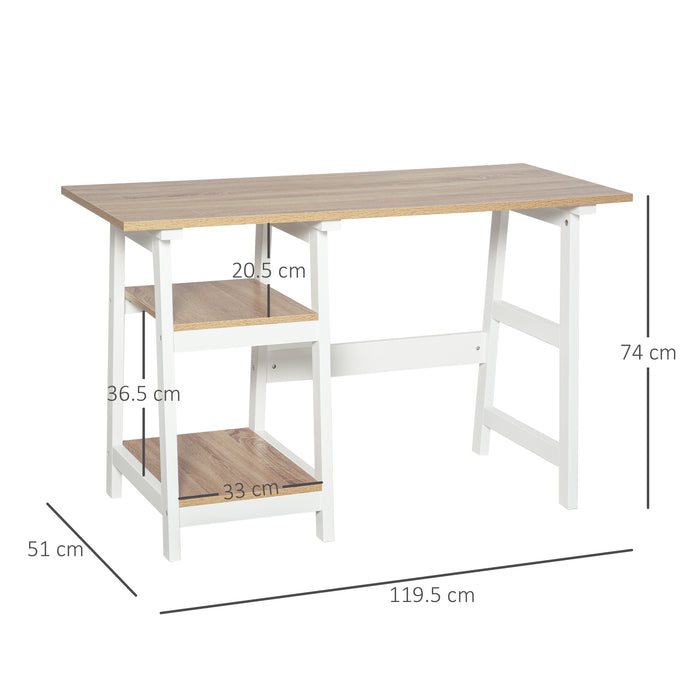 Compact Computer Desk with Storage Shelves Study Table with Bookshelf PC Table Workstation for Home Office Study White and Natural