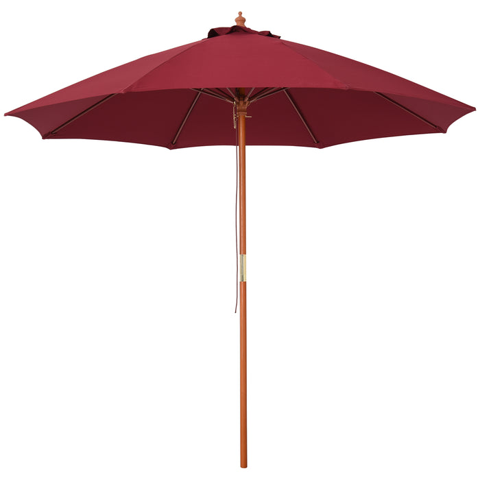 2.5m Wood Garden Parasol Sun Shade Patio Outdoor Market Umbrella Canopy with Top Vent, Wine Red