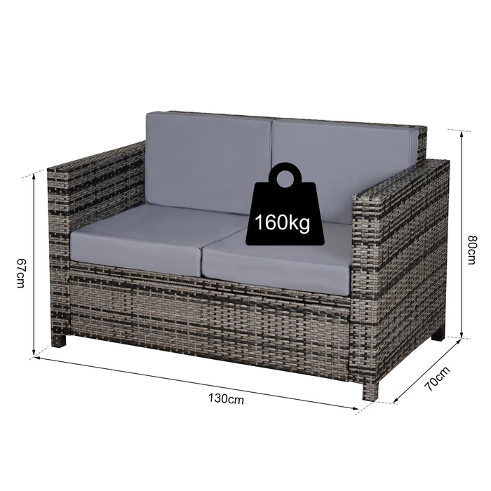 2 Seater Rattan Sofa Chair All-Weather Wicker Weave Chair Outdoor Garden Patio Furniture - Grey