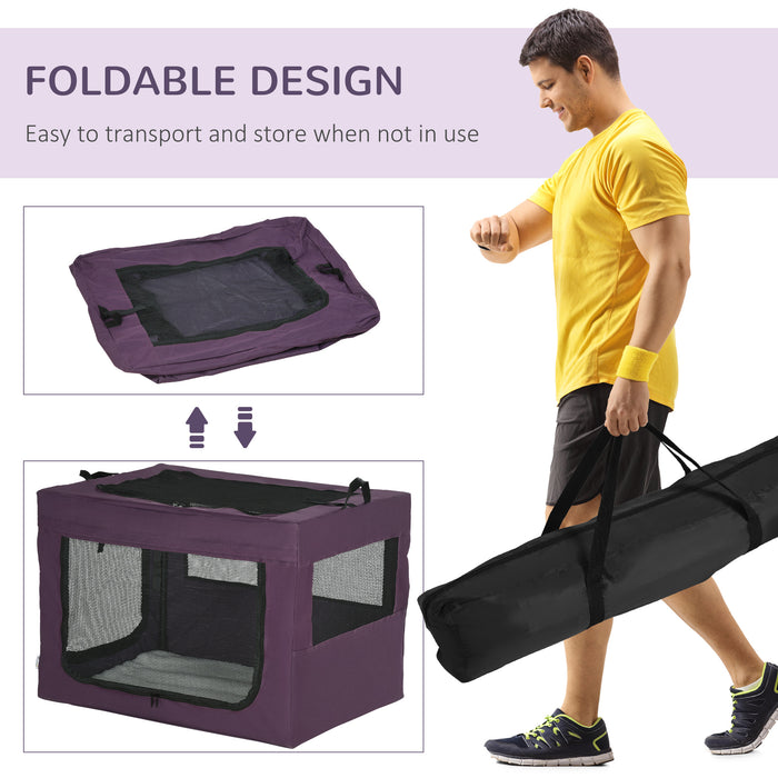 PawHut 90cm Foldable Pet Carrier, Portable Cat Carrier, Cat Bag, Pet Travel Bag with Cushion for Medium and Large Dogs, Purple