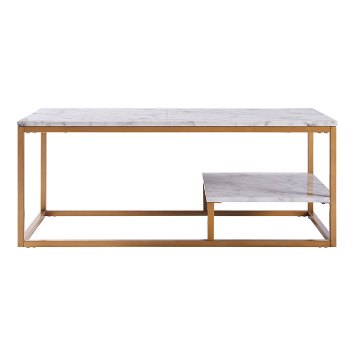 Wooden Coffee Table Marble Effect Modern Living Room Marmo