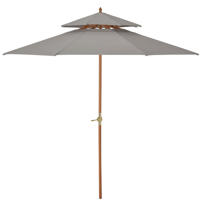 2.7 m Double Tier Outdoor Patio Garden Sun Umbrella Sunshade Wooden Parasol Grey Shade Canopy