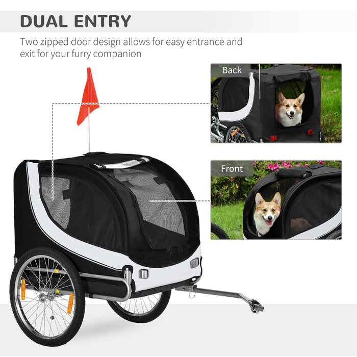 PawHut Dog Bike Trailer Steel Pet Cart Carrier for Bicycle Kit Water Resistant Travel White and Black