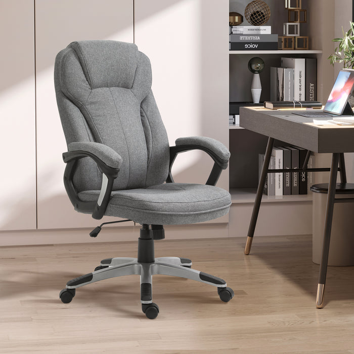 Vinsetto Linen Fabric Home Office Chair, Height Adjustable Computer Chair with Padded Armrests and Tilt Function, Grey