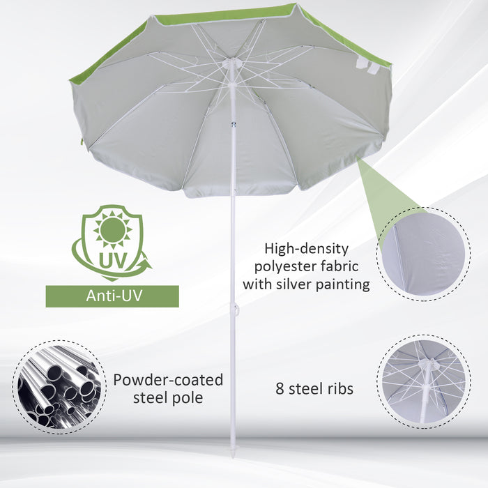 1.7m x 2m Tilted Steel Frame Beach Parasol Green