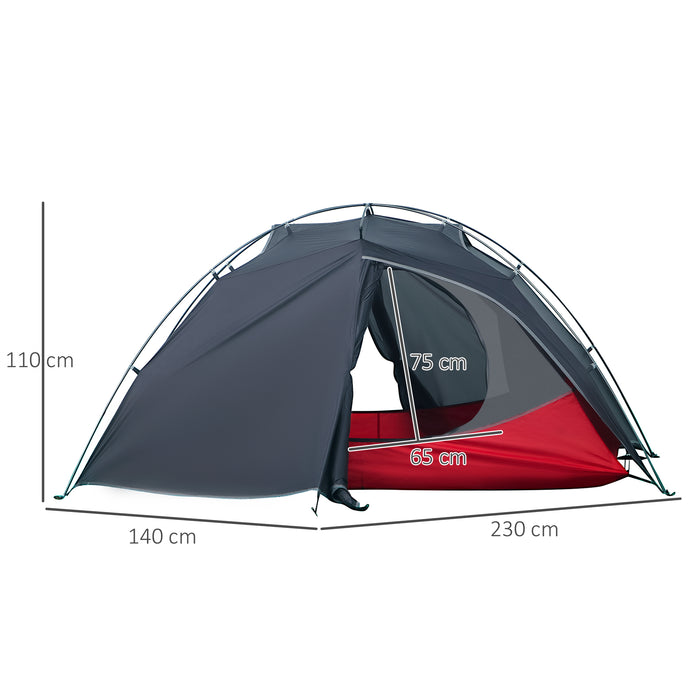 Camping Tent, Compact 2 Man Dome Tent, Waterproof Lightweight Outdoor Tent with Double Layer Doors, Dark Grey