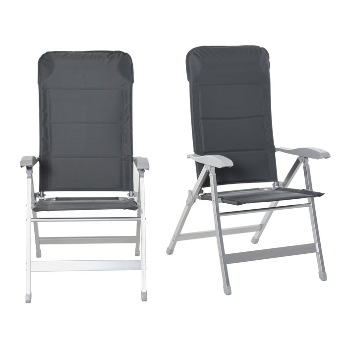 2 Pcs Patio Folding Dining Chair w/ Adjustable Back & Armrest Portable for Camping Garden Pool Beach Deck Grey