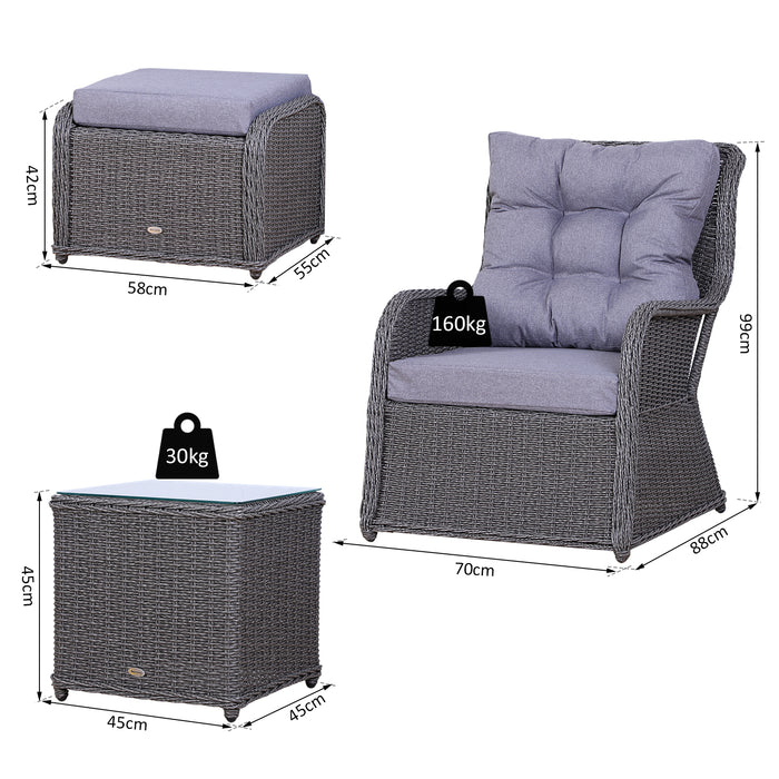 2 Seater Deluxe Garden Rattan Furniture Sofa Chair & Stool Table Set Patio Wicker Weave Furniture Set Aluminium Frame Fully-assembly - Grey