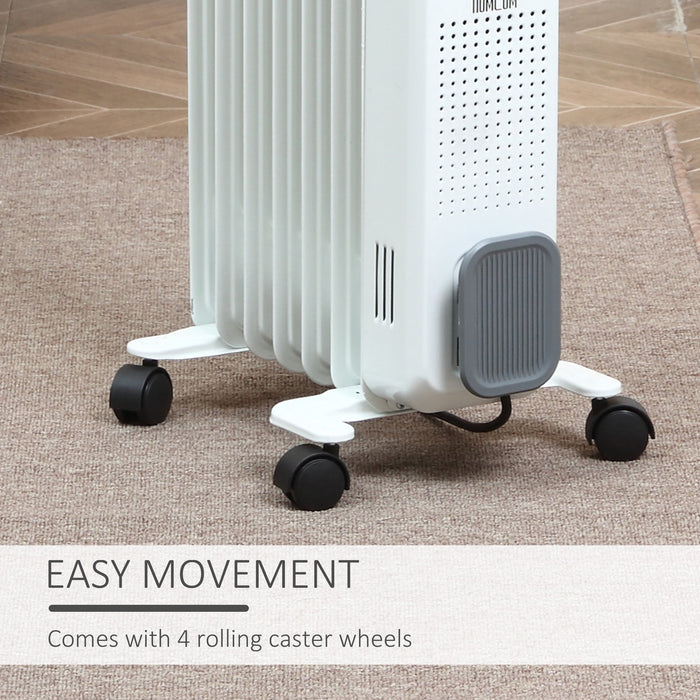 1630W Oil Filled Radiator, Portable Electric Heater w/ Three Modes Adjustable Thermostat Safety switch, White