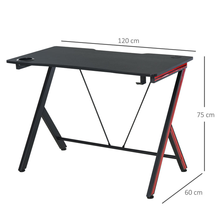 120cm Gaming Computer Desk, Home Office Gamer Table Workstation with Cup Holder and Headphone Hook