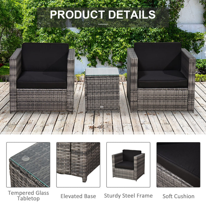 2 Seater Rattan Garden Furniture Sofa Furniture Set W/Cushions, Steel Frame-Grey