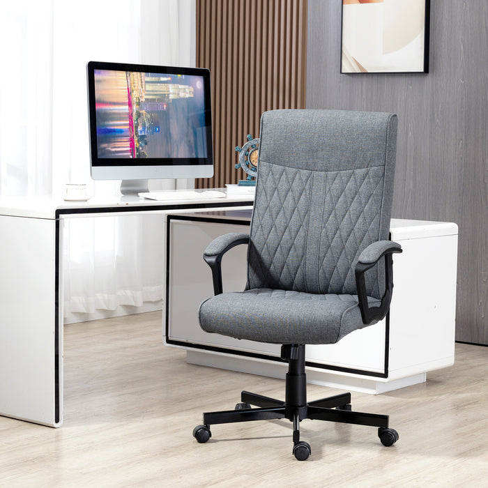 Vinsetto High-Back Home Office Chair, Linen Swivel Computer Chair with Adjustable Height and Tilt Function for Living Room, Bedroom, Study, Dark Grey