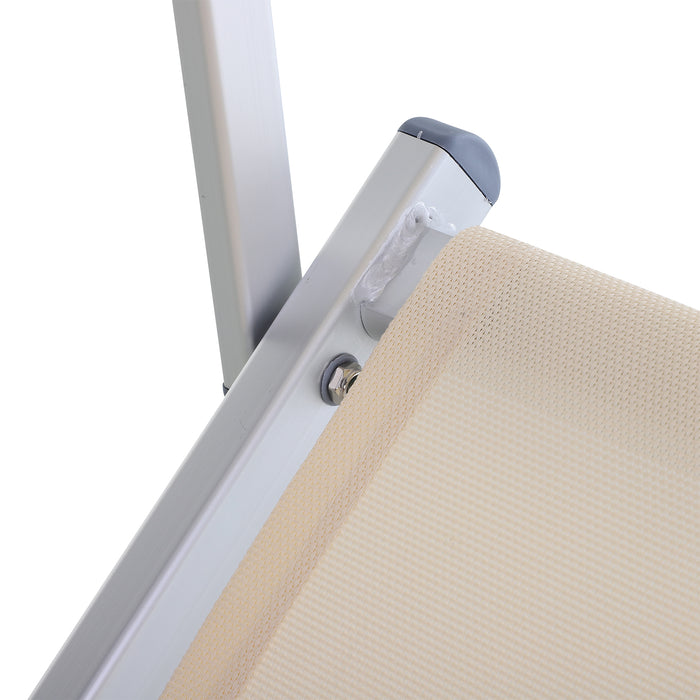 Garden Sun Lounger Texteline Chaise Lounge Reclining Chair with Canopy Adjustable Backrest Bed Aluminium Frame - Beige