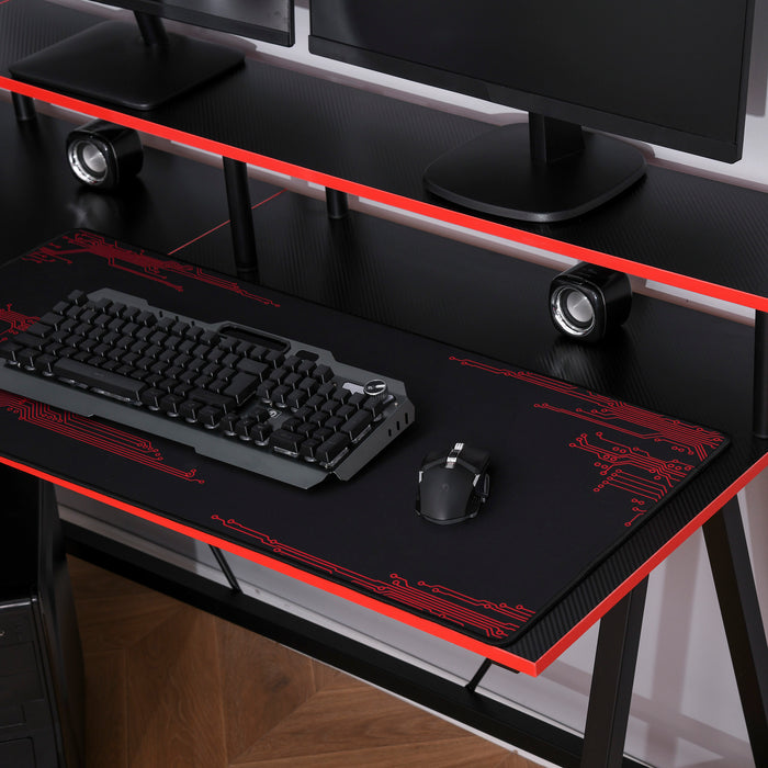 L-Shape Corner Gaming Desk Computer Table with Elevated Monitor Shelf Workstation, Black Red