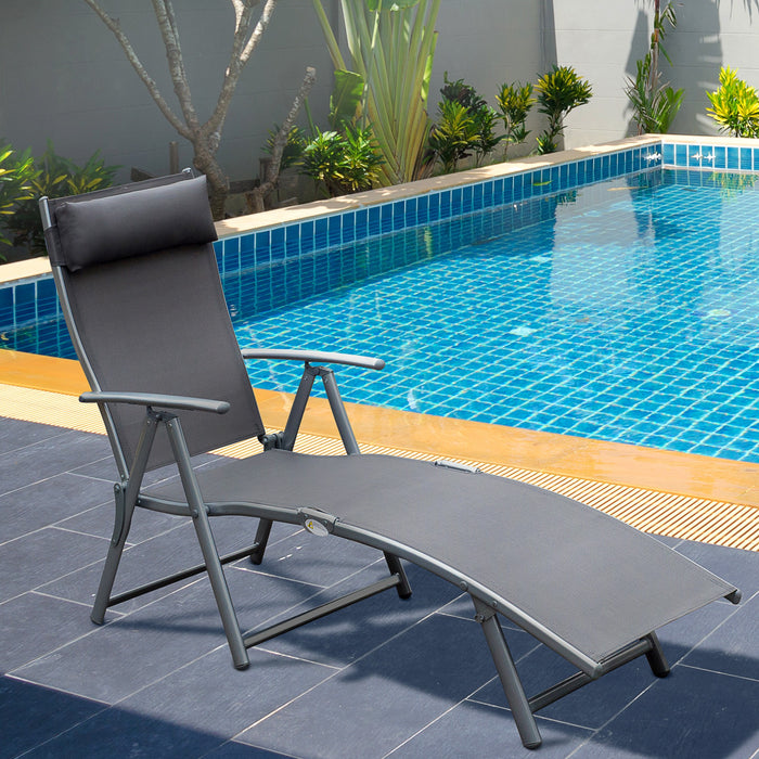 Texteline Sun Lounger Recliner Chair Patio Foldable Garden 5 Levels Grey