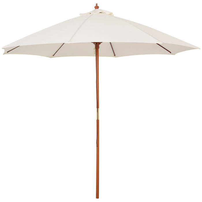 2.5m Wood Garden Parasol Sun Shade Patio Outdoor Market Umbrella Canopy with Top Vent, Cream White