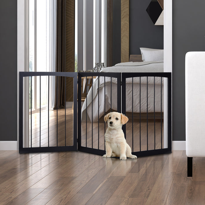 PawHut Folding 3 Panel Pet Gate Wooden Foldable Dog Fence Indoor Free Standing Safety Gate Portable Separation Pet Barrier Guard