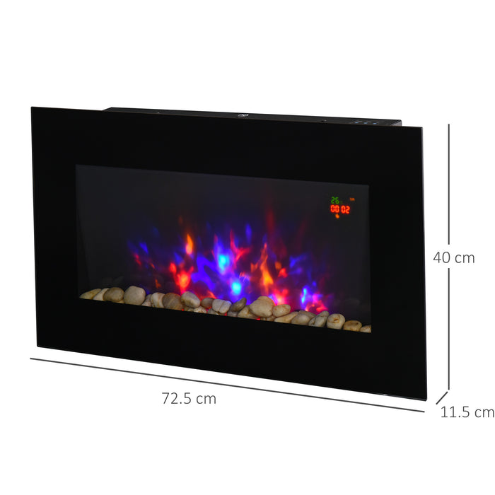 1000W Wall Mounted Tempered Glass Electric Fireplace Heater Wall Fires Black