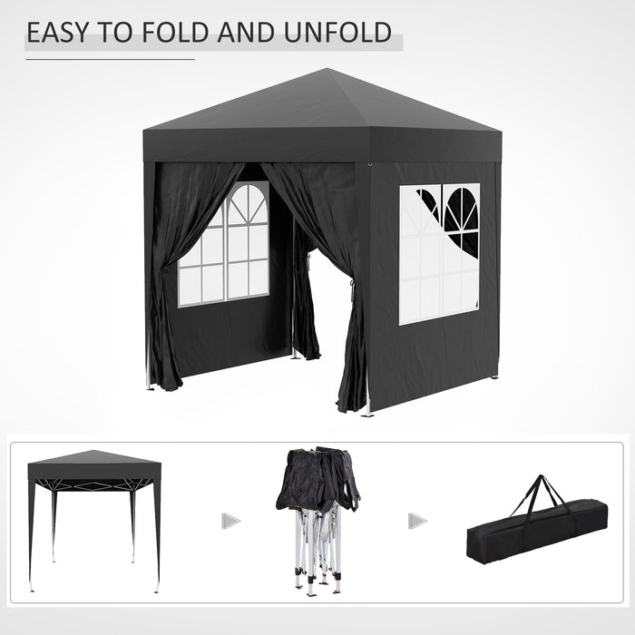 2m x 2m Garden Pop Up Gazebo Marquee Party Tent Wedding Awning Canopy New With free Carrying Case Black + Removable 2 Walls 2 Windows
