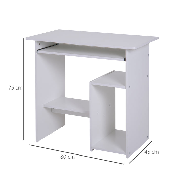Compact Small Computer Table Wooden Desk Keyboard Tray Storage Shelf Modern Corner Table Home Office White