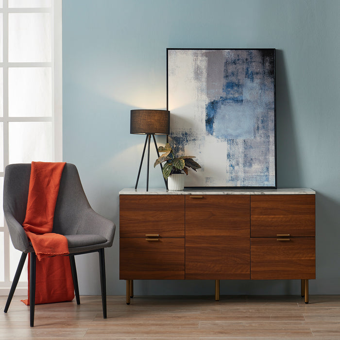 Wooden Sideboard With Faux Marble Top & Walnut Legs Ashton