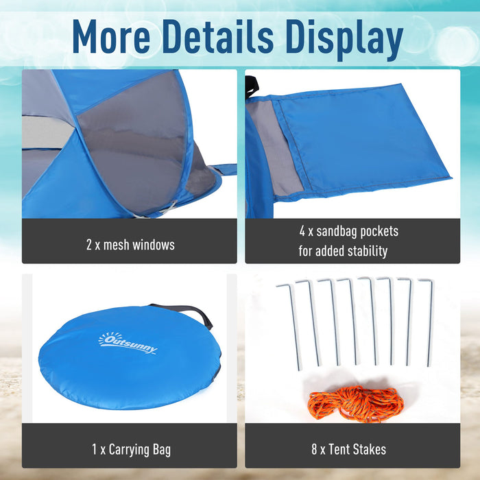 1-2 Person Pop up Tent Beach Tent Hiking UV 30+ Protection Patio Sun Shelter Portable Automatic - Blue