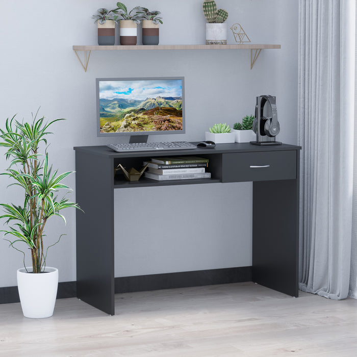 Modern Computer Work Desk Table Study w/ Shelf Drawer Standing Writing Station Display Stylish Storage Compact Black