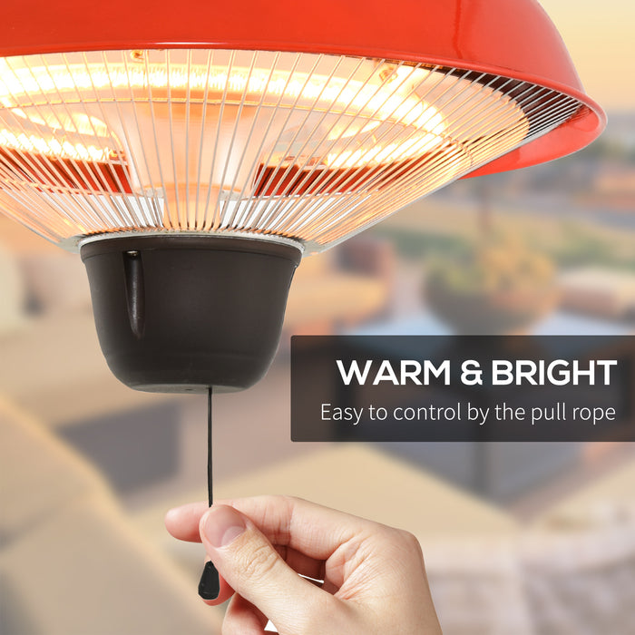 1500W Garden Electric Halogen Patio Heater Hanging Lamp Aluminum Outdoor Ceiling Mounted Heat Warmer - Red